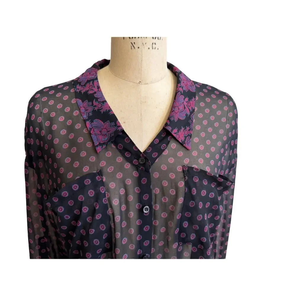 Free People Women's Blouse Size XS Black Magenta EUC Boho‎